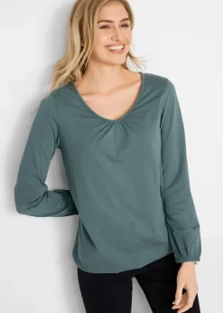 Best Langarmshirt mit Gummizug aus reiner Baumwolle Damen Shirts & Tops|Nachhaltigere Materialien