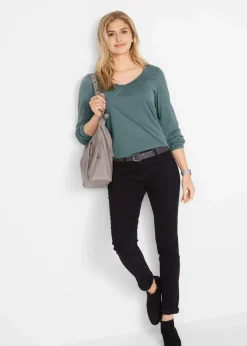 Best Langarmshirt mit Gummizug aus reiner Baumwolle Damen Shirts & Tops|Nachhaltigere Materialien