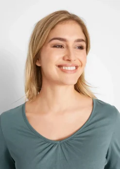 Best Langarmshirt mit Gummizug aus reiner Baumwolle Damen Shirts & Tops|Nachhaltigere Materialien