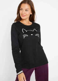 Hot Langarmshirt mit Katzendruck Damen Nachhaltigere Materialien|Shirts & Tops