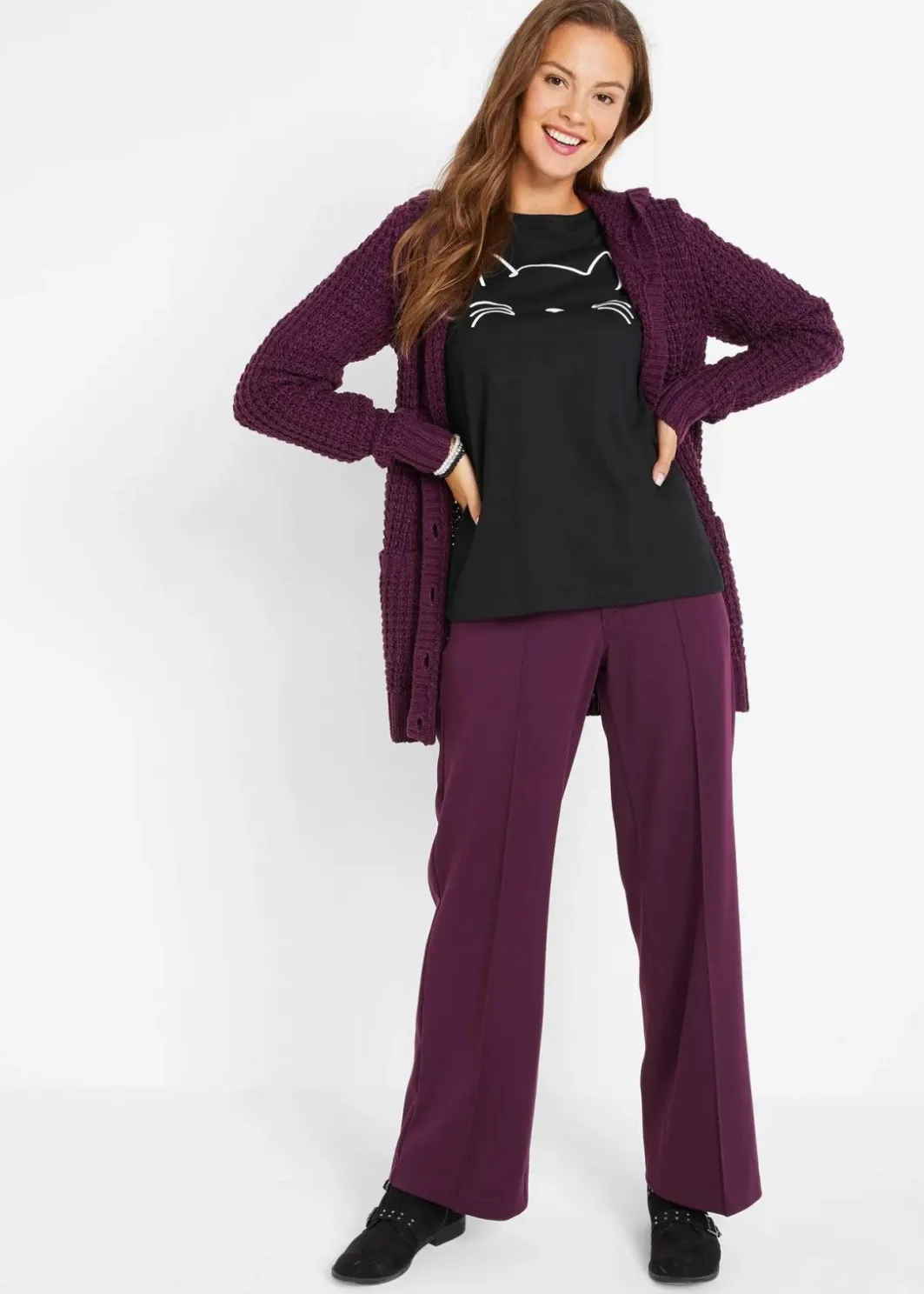 Hot Langarmshirt mit Katzendruck Damen Nachhaltigere Materialien|Shirts & Tops