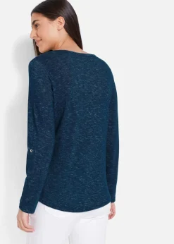Damen bonprix Shirts & Tops|Langarmshirt mit Knopfleiste aus Baumwoll-Mix