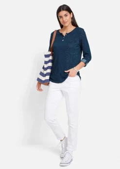 Damen bonprix Shirts & Tops|Langarmshirt mit Knopfleiste aus Baumwoll-Mix