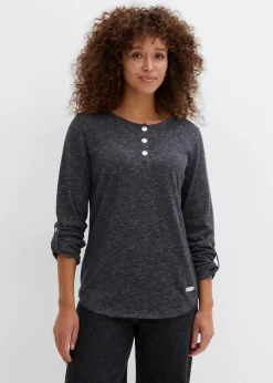 Clearance Langarmshirt mit Knopfleiste aus Baumwoll-Mix Damen Shirts & Tops