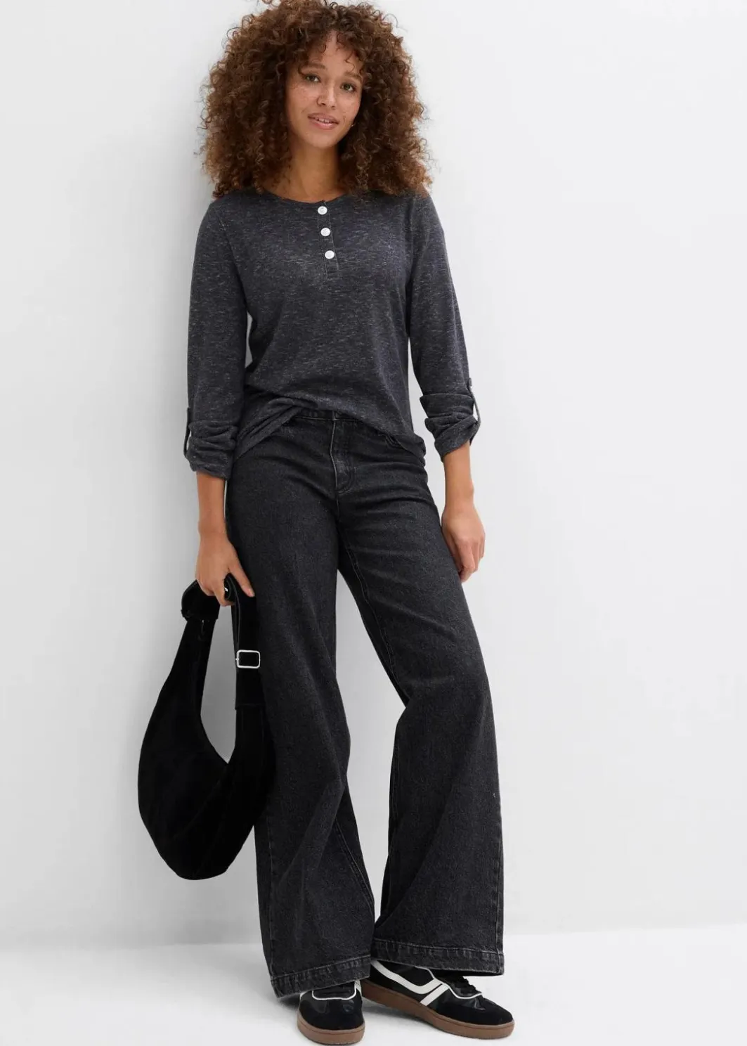 Clearance Langarmshirt mit Knopfleiste aus Baumwoll-Mix Damen Shirts & Tops