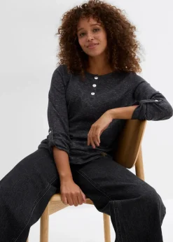 Clearance Langarmshirt mit Knopfleiste aus Baumwoll-Mix Damen Shirts & Tops