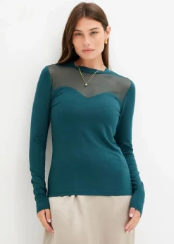 Damen bonprix Shirts & Tops|Langarmshirt mit Mesh