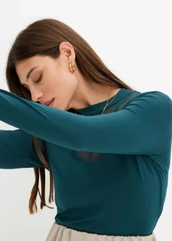Damen bonprix Shirts & Tops|Langarmshirt mit Mesh