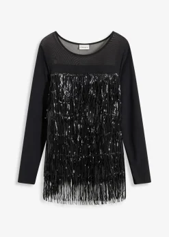 Damen bonprix Shirts & Tops|Langarmshirt mit Pailletten-Fransen