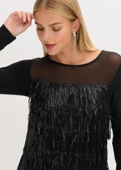 Damen bonprix Shirts & Tops|Langarmshirt mit Pailletten-Fransen