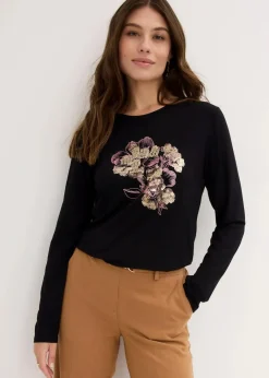 Damen bonprix Shirts & Tops|Langarmshirt mit Pailletten