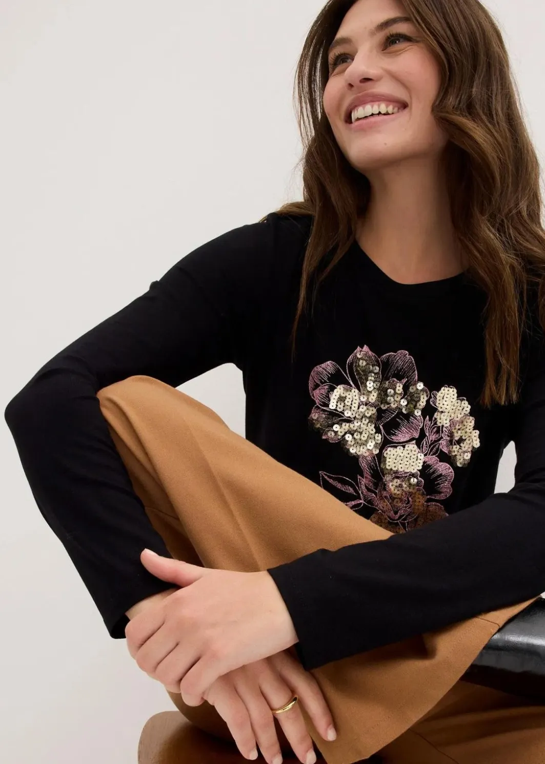 Damen bonprix Shirts & Tops|Langarmshirt mit Pailletten