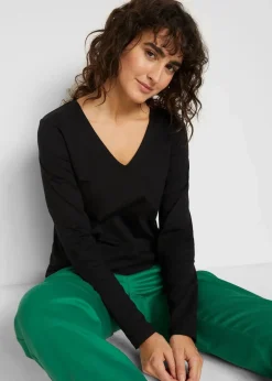 Damen bonprix Shirts & Tops|Basics|Langarmshirt mit reiner Bio-Baumwolle