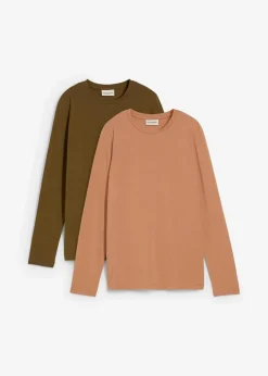 Damen bonprix Shirts & Tops|Basics|Langarmshirt mit reiner Bio-Baumwolle (2er Pack)