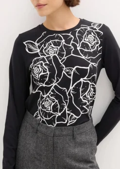 Damen bonprix Shirts & Tops|Langarmshirt mit Rosendruck