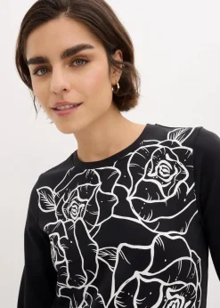 Damen bonprix Shirts & Tops|Langarmshirt mit Rosendruck