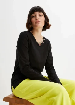 Damen bonprix Shirts & Tops|Langarmshirt mit Ösen