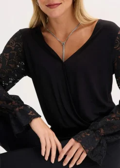 Hot Langarmshirt mit Spitze Damen Shirts & Tops