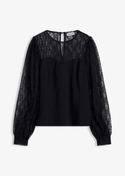 Damen bonprix Shirts & Tops|Langarmshirt mit Spitze