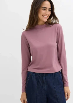 Damen bonprix Shirts & Tops|Basics|Langarmshirt mit Stehkragen mit recyceltem Polyamid