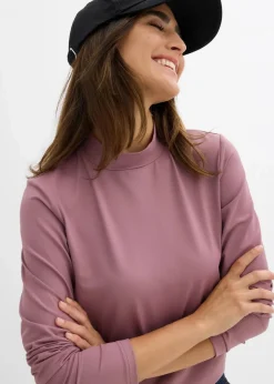 Damen bonprix Shirts & Tops|Basics|Langarmshirt mit Stehkragen mit recyceltem Polyamid