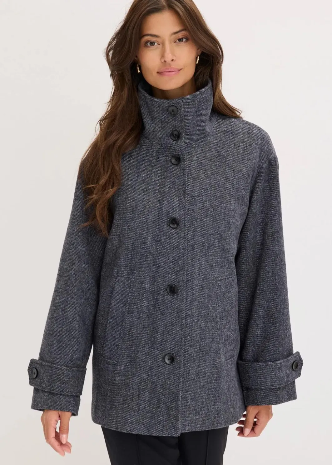 Lange Cabanjacke in Wolloptik Damen Bekleidung·Hosen|Jacken & Mäntel