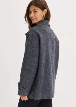 Lange Cabanjacke in Wolloptik Damen Bekleidung·Hosen|Jacken & Mäntel