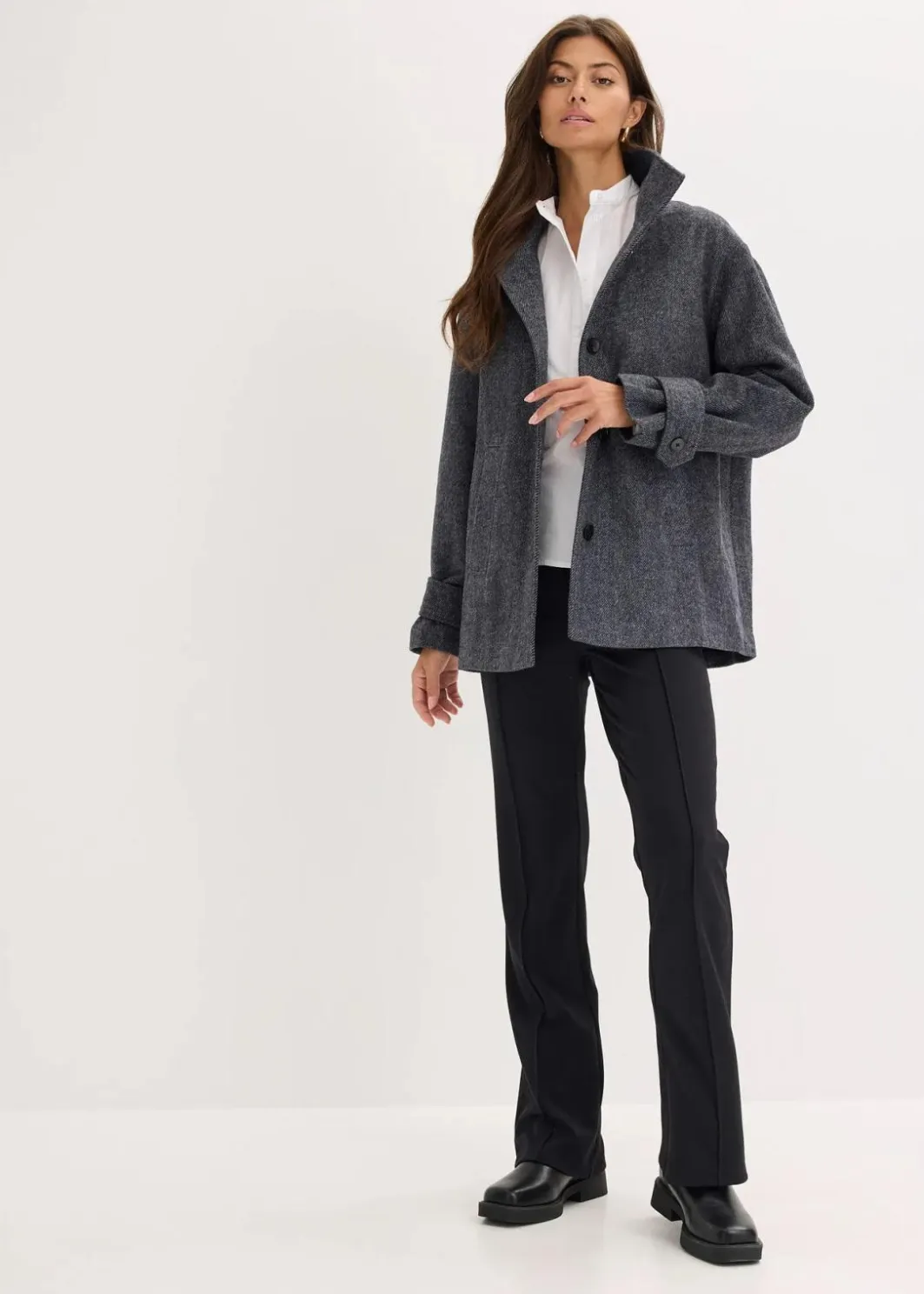 Lange Cabanjacke in Wolloptik Damen Bekleidung·Hosen|Jacken & Mäntel