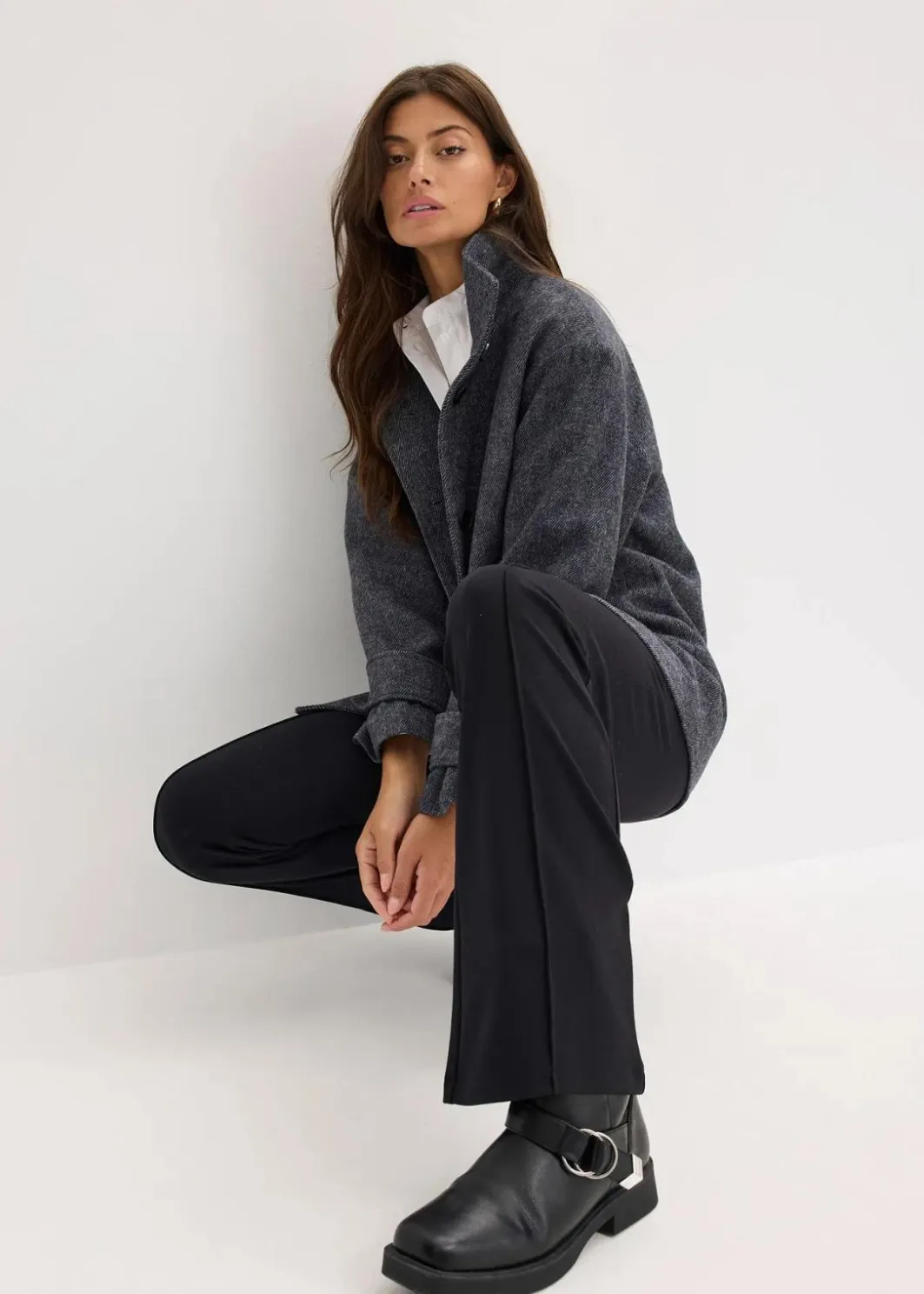 Lange Cabanjacke in Wolloptik Damen Bekleidung·Hosen|Jacken & Mäntel