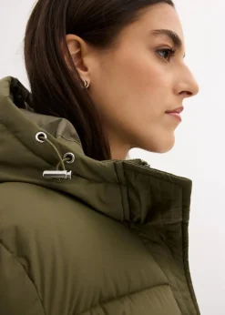 Damen bonprix Bekleidung·Hosen|Jacken & Mäntel|Langer Stepp-Mantel mit Kapuze