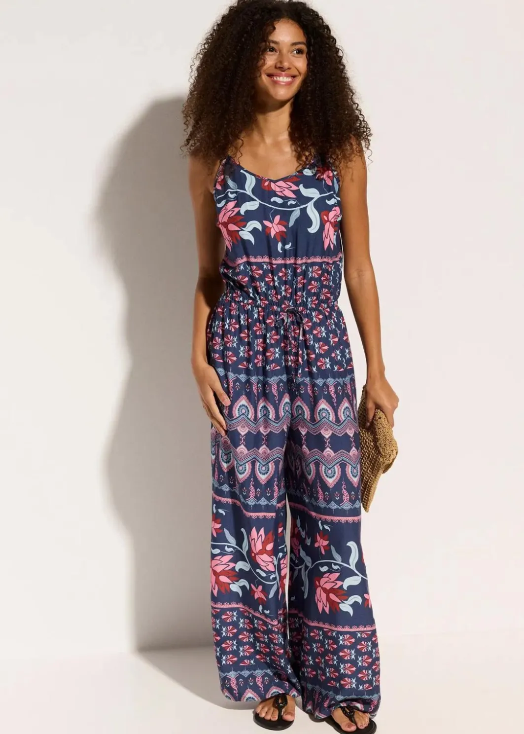 Discount Langer Strandjumpsuit aus fließender Viskose Damen Strandmode|Jumpsuits