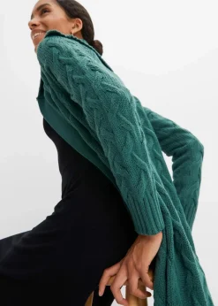 Damen bonprix Pullover & Strickjacken|Strickmode|Langer Strickmantel aus Zopfstrick