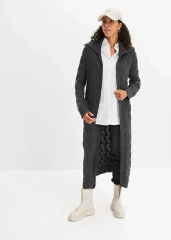 Langer Strickmantel aus Zopfstrick Damen Bekleidung·Umstandsmode|Pullover & Strickjacken