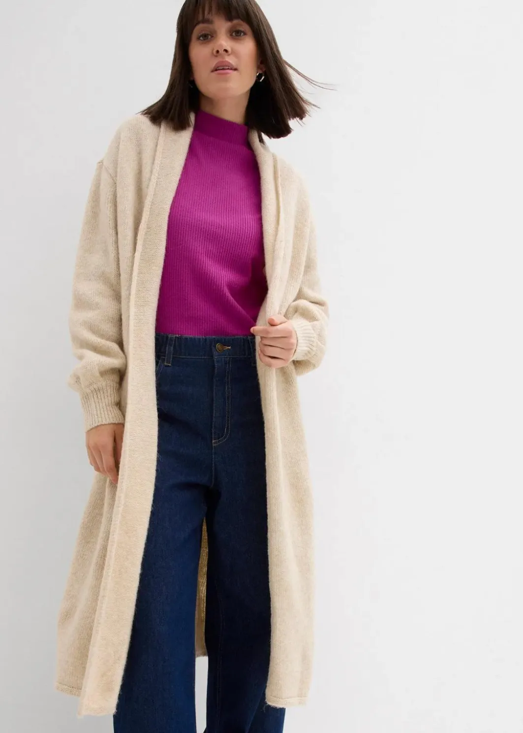 Damen bonprix Pullover & Strickjacken|Strickmode|Langer Strickmantel in Hairy Optik