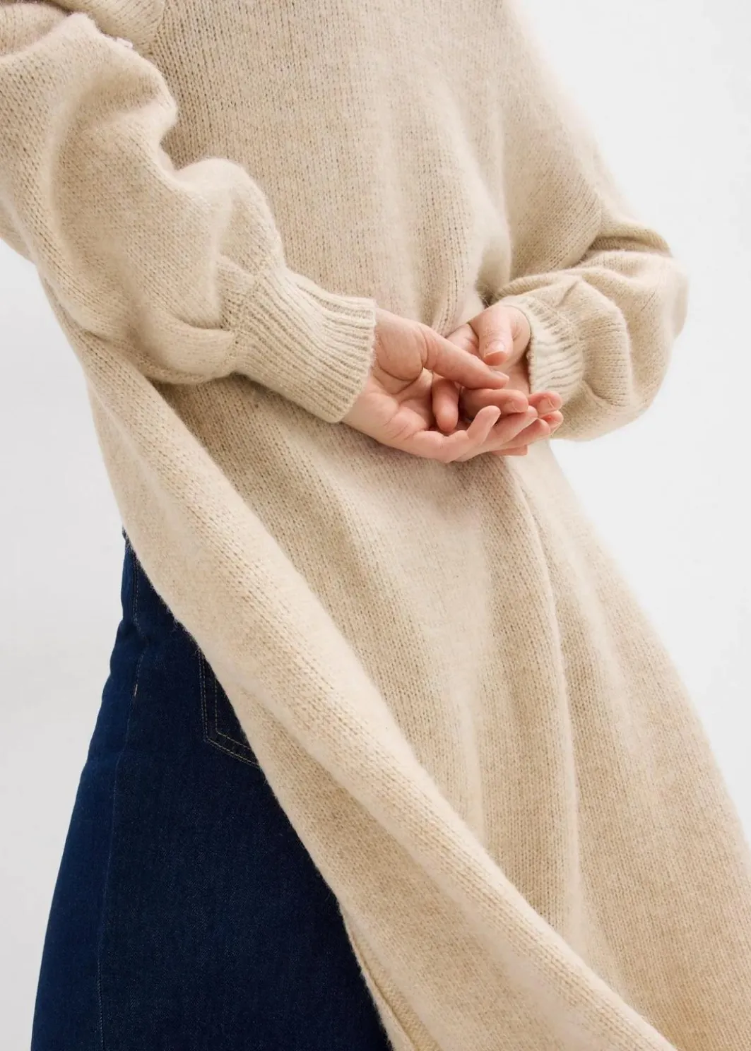 Damen bonprix Pullover & Strickjacken|Strickmode|Langer Strickmantel in Hairy Optik