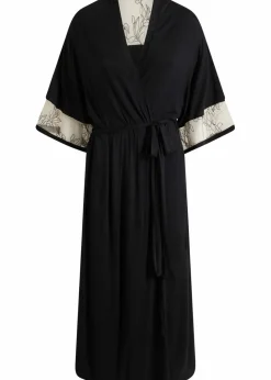 Damen bonprix Wäsche·Dessous|Wäsche·Bademäntel|Langer Viskose Kimono mit Stickerei