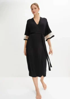 Damen bonprix Wäsche·Dessous|Wäsche·Bademäntel|Langer Viskose Kimono mit Stickerei
