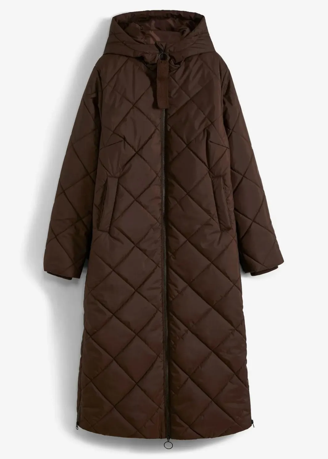 Outlet Langer, wattierter Steppmantel mit Kapuze Damen Nachhaltigere Materialien|Bekleidung·Hosen