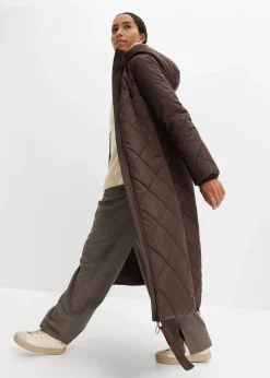 Outlet Langer, wattierter Steppmantel mit Kapuze Damen Nachhaltigere Materialien|Bekleidung·Hosen