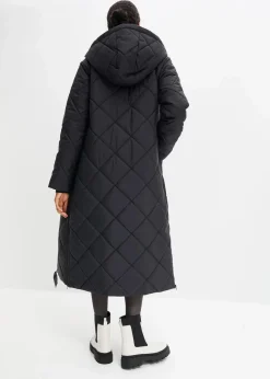 Damen bonprix Bekleidung·Hosen|Nachhaltigere Materialien|Langer, wattierter Steppmantel mit Kapuze