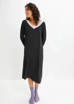 Damen bonprix Wäsche·Basics|Wäsche·Nachtwäsche|Langes Nachthemd aus softem Viskose-Mix