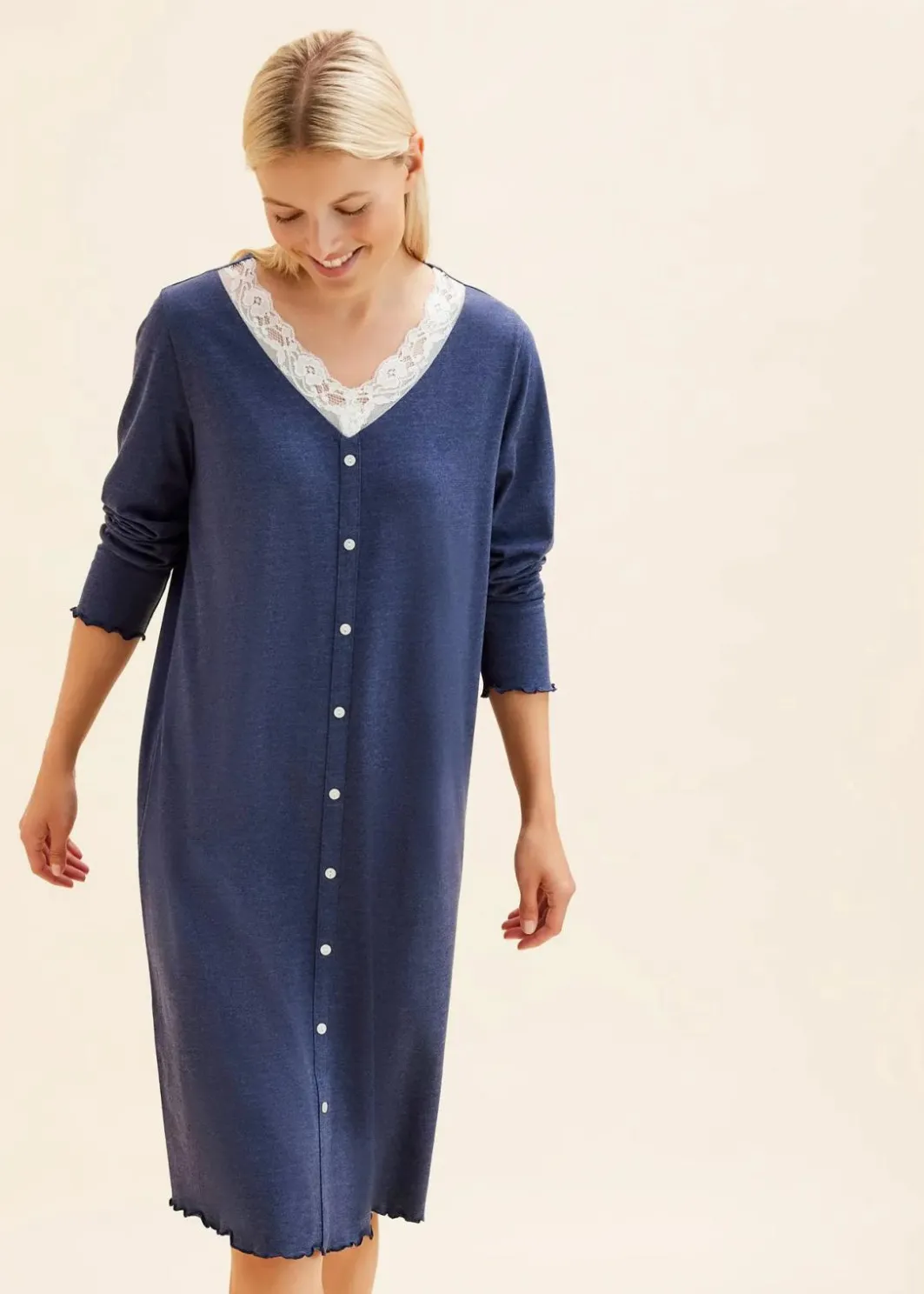 Online Langes Nachthemd mit Knopfleiste Damen Wäsche·Nachtwäsche|Nachhaltigere Materialien