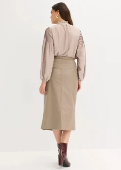 Online Lederimitat Midi-Wickelrock Damen Röcke|Bekleidung·Sportbekleidung