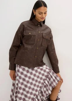 Lederimitat-Hemd in Used-Optik Damen Bekleidung·Jacken & Mäntel|Blusen & Tuniken