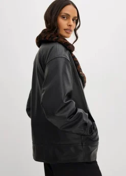 Damen bonprix Bekleidung·Hosen|Jacken & Mäntel|Lederimitat-Jacke mit Leoparden Kunstfell
