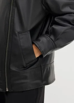 Damen bonprix Bekleidung·Hosen|Jacken & Mäntel|Lederimitat-Jacke mit Leoparden Kunstfell