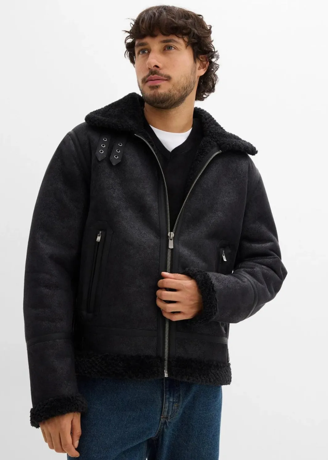 Clearance Lederimitat-Jacke mit Teddyfutter Herren Große Größen|Jacken & Mäntel