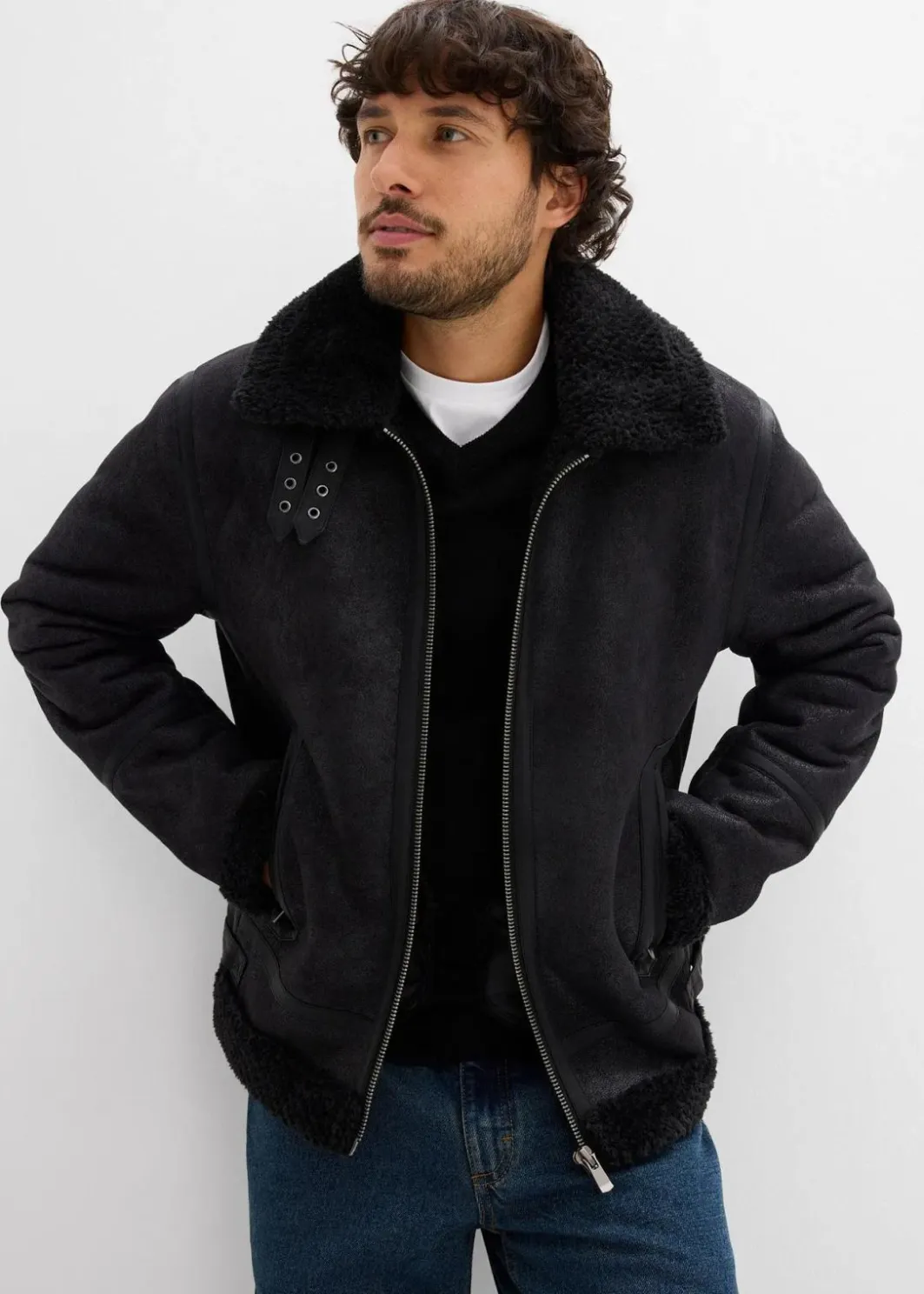 Clearance Lederimitat-Jacke mit Teddyfutter Herren Große Größen|Jacken & Mäntel