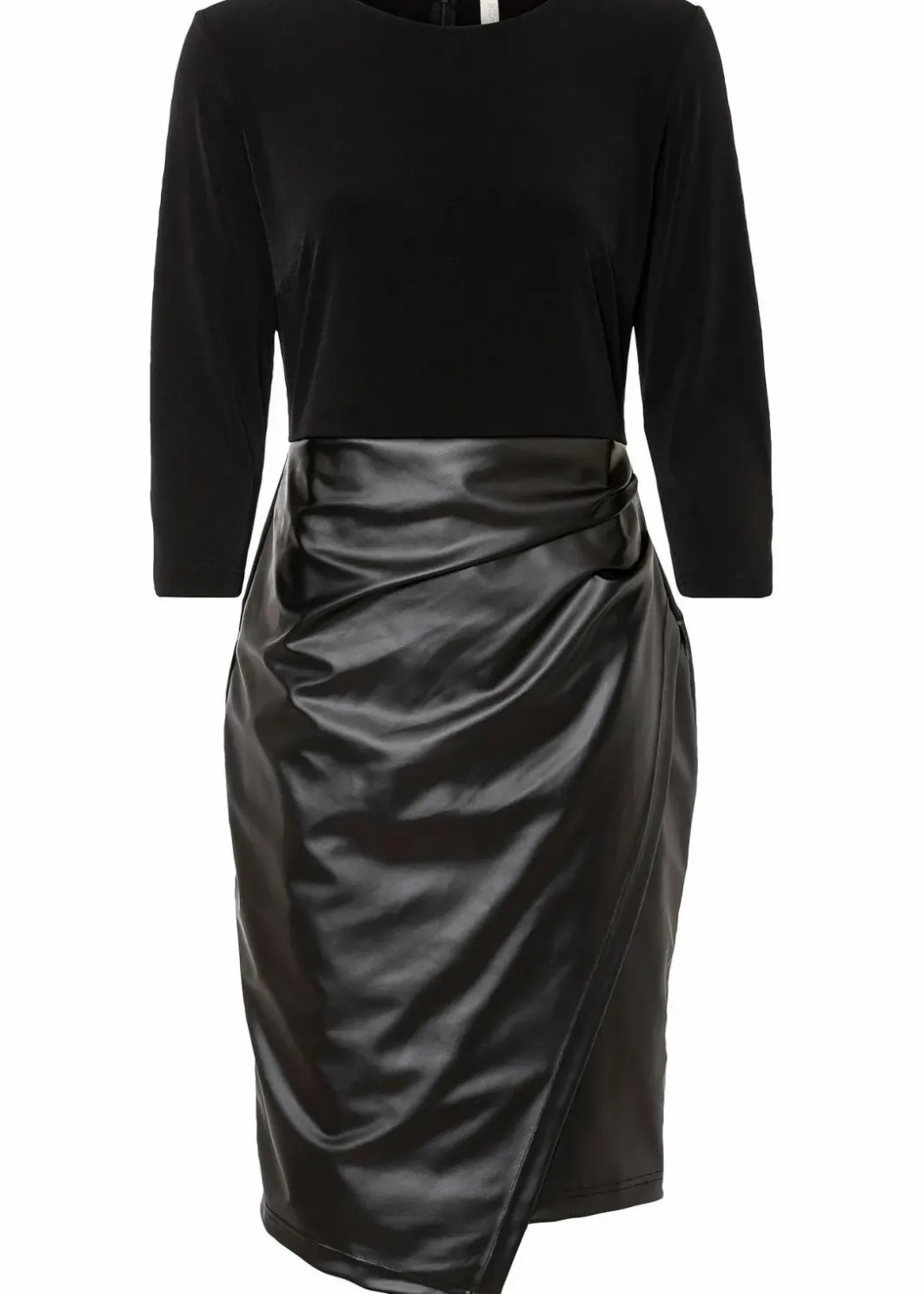 Damen bonprix Kleider|Bekleidung·Pullover & Strickjacken|Lederimitat-Kleid mit Jersey-Oberteil