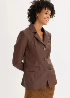 Sale Lederimitat-Longblazer Damen Bekleidung·Hosen|Jacken & Mäntel